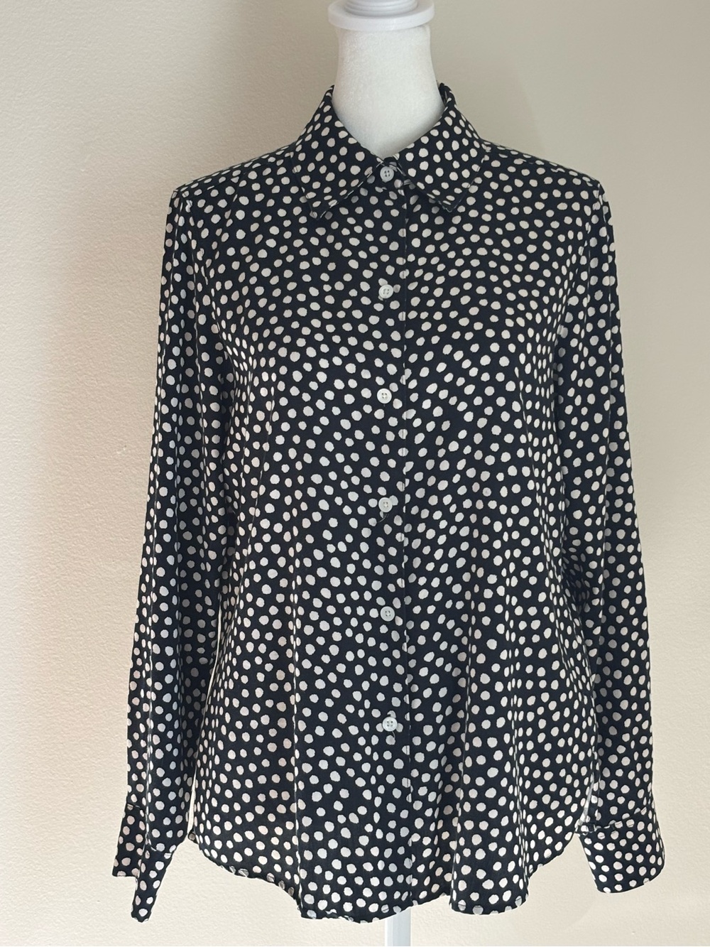 Foxcroft Black and White Polka Dot Button-Down Shirt